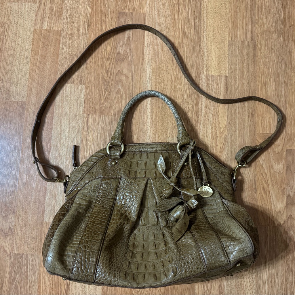 Brahmin Louise Rose Leather Satchel Bag With Rose Tassel Desert Sand With Strap